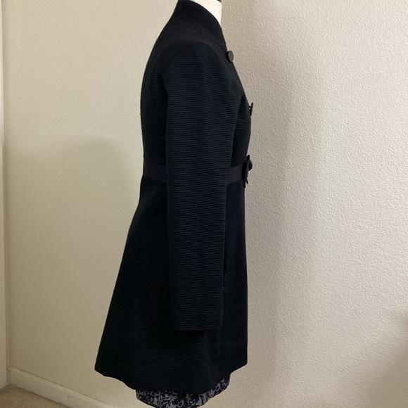 Banana‎ Republic black ribbed Long Coat Bow At Waist Small - Picture 3 of 5